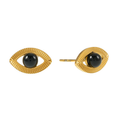 TAVIRA : Clous d'oreilles "Œil du Mal" en or avec onyx noir