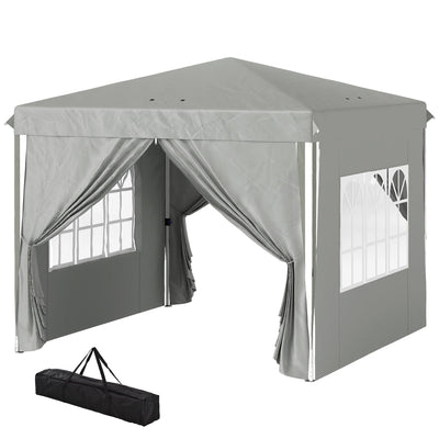 Tonnelle escamotable Outsunny 3 x 3 m avec parois latérales, réglable en hauteur, sac de transport inclus, pour extérieur, jardin, terrasse, gris clair