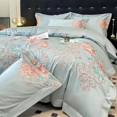 Parure de couette Talia 100 % Coton 400 TC - Bleu