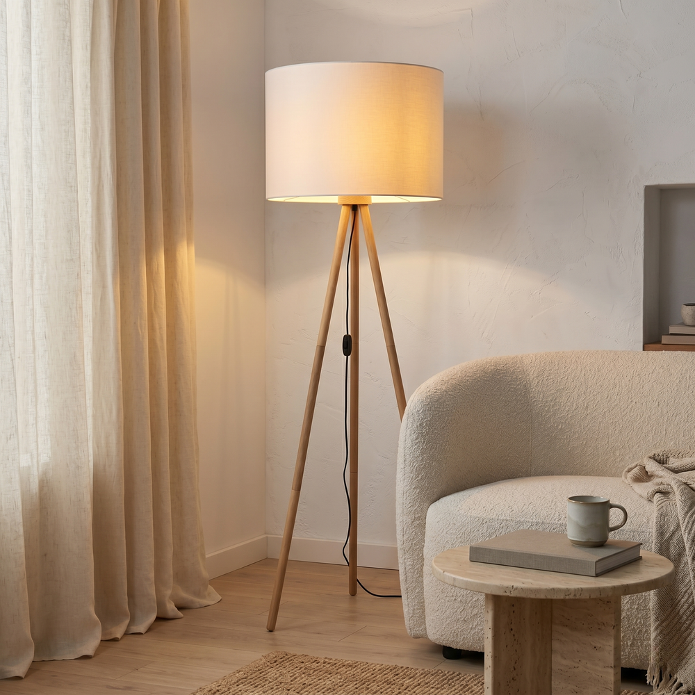 TOKYO Wood & Linen Floor Lamp for Living Room & Bedroom