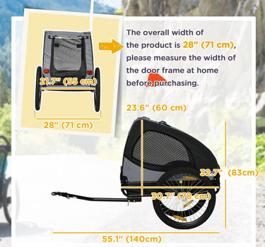 Aosom Medium Dog Bike Trailer with Safety Flag Quick Release Wheels Reflectors Hitch Coupler Black