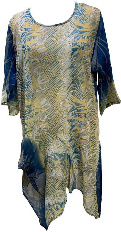 PRG5763 Robe tunique en pure soie transparente Avatar avec poche intégrée