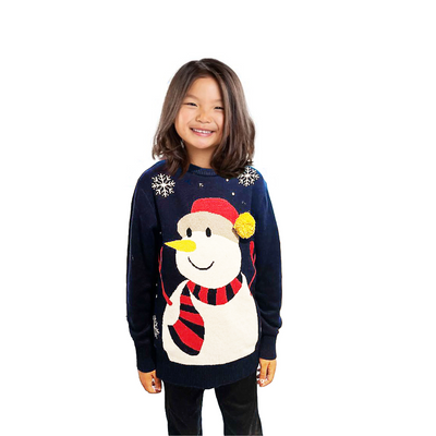 Pull bonhomme de neige fille avec un pompon