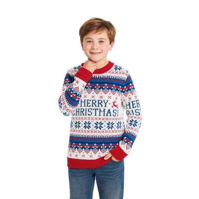 Pull de Noël blanc « Joyeux Noël » pour garçon