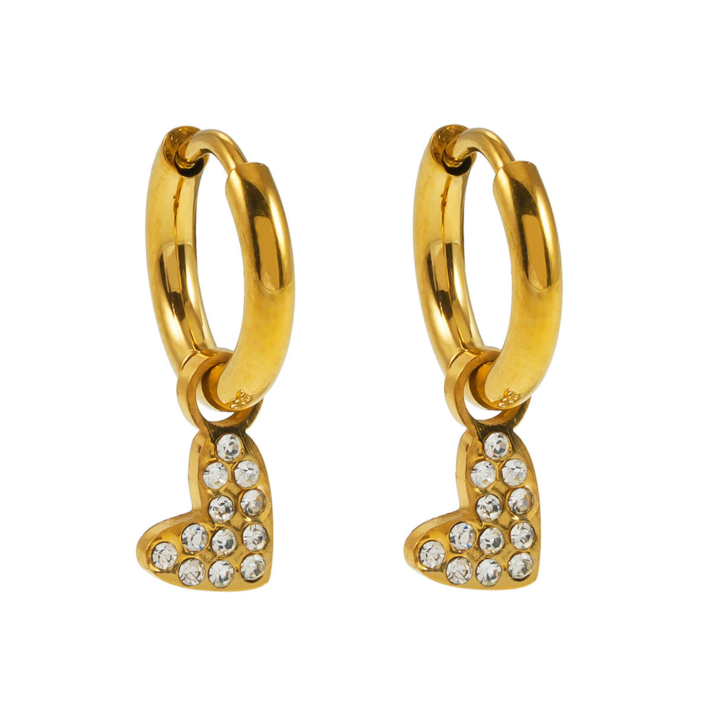 VIRTUOUS Or : Mini créoles avec charm en cœur incrusté de zircone