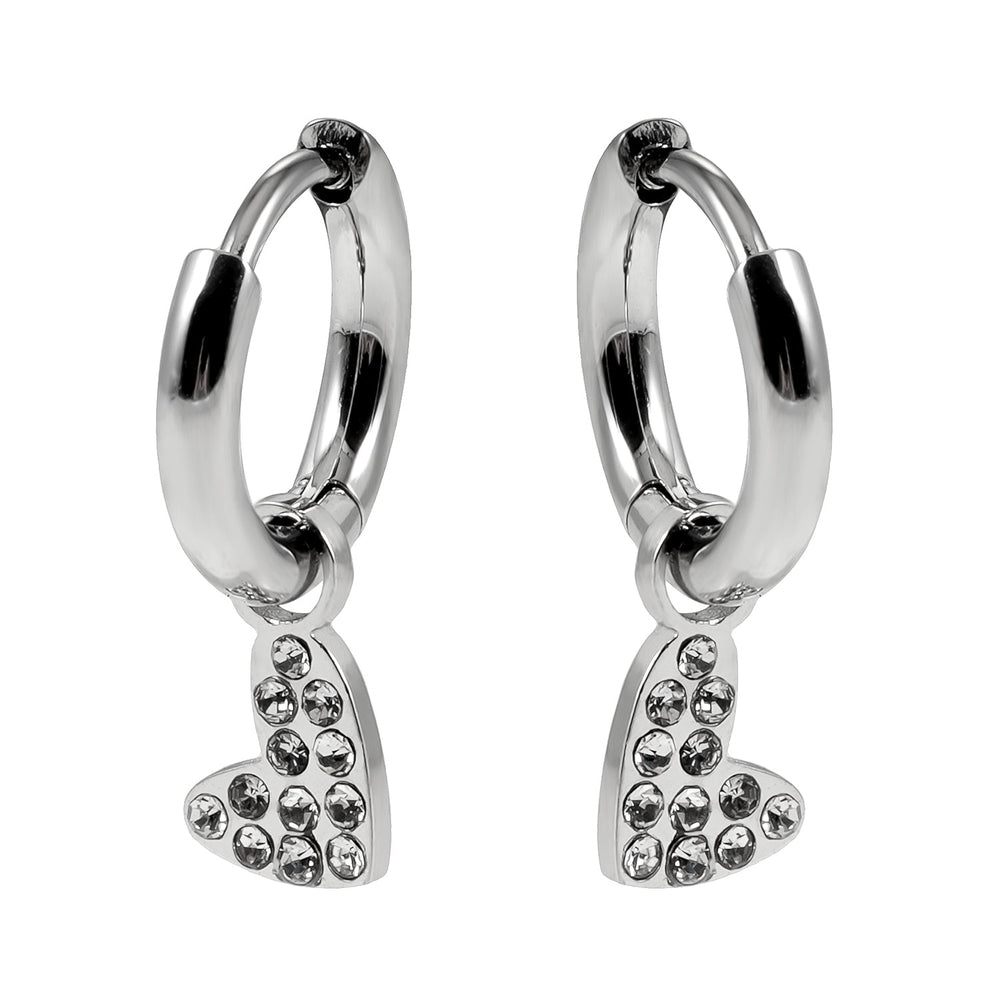 VIRTUOUS Argenté Or Blanc : Mini créoles avec charm cœur incrusté de zircone