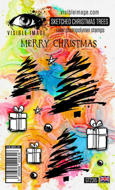 Visible Image Arbres de Noël Esquissés - Jeu de Tampons A6
