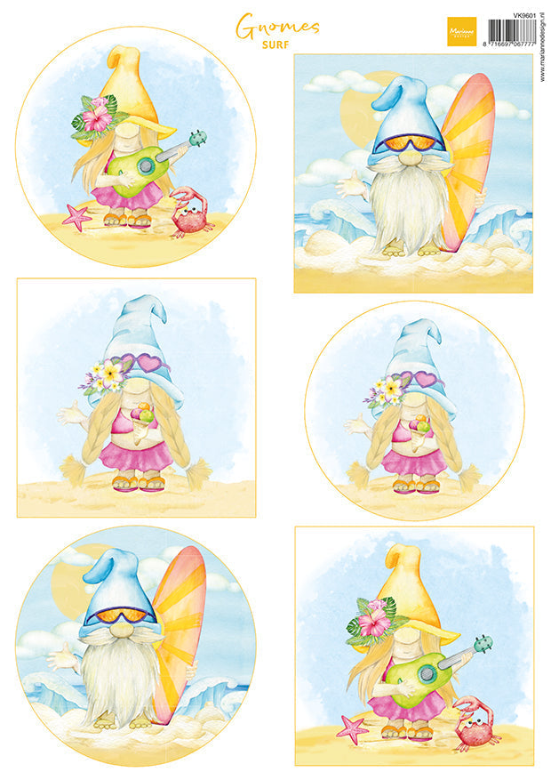 Marianne Design Feuille de découpage A4 - Gnomes sur la plage - Surf