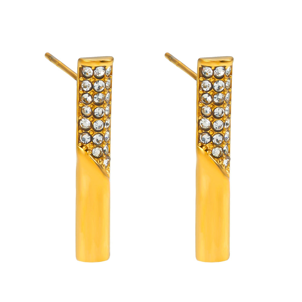 VOLTAMI Or : Clous d'oreilles minimalistes sertis de zirconiums pavés