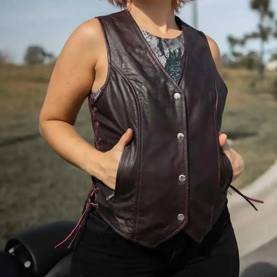 Veste en cuir à lacets latéraux pour femme Open Road