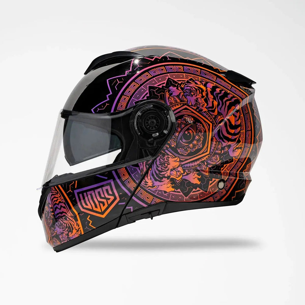 Casque de moto modulable Voss 580 Conquest Neon Mandala Gloss