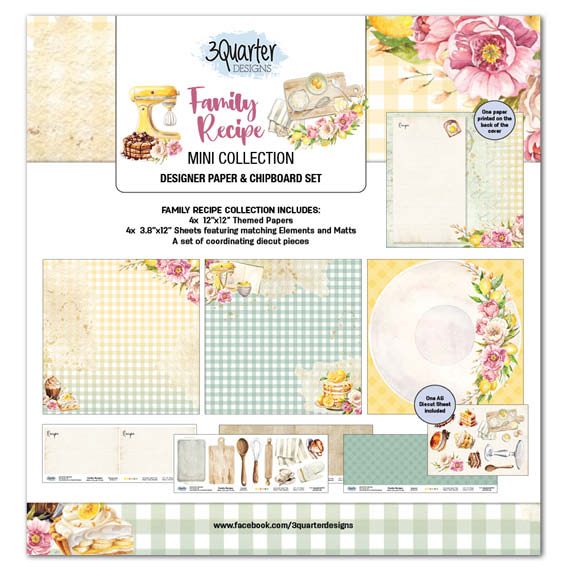 3Quarter Designs Mini collection de scrapbooking 30x30 cm Recettes de famille
