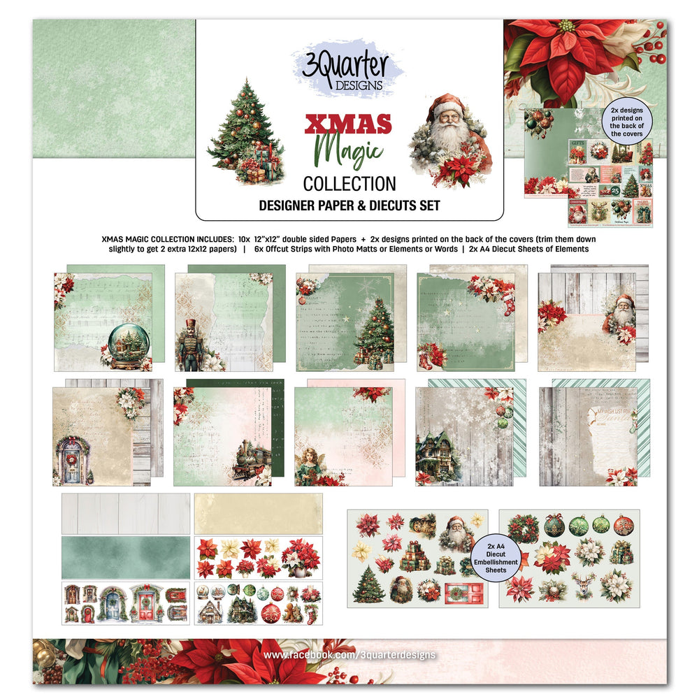 3Quarter Designs Xmas Magic 12x12 Design Paper & Diecuts Set