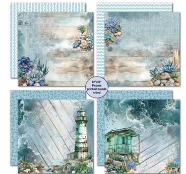 3Quarter Designs Coastal Boardwalk 12x12 Design Paper & Diecuts Set