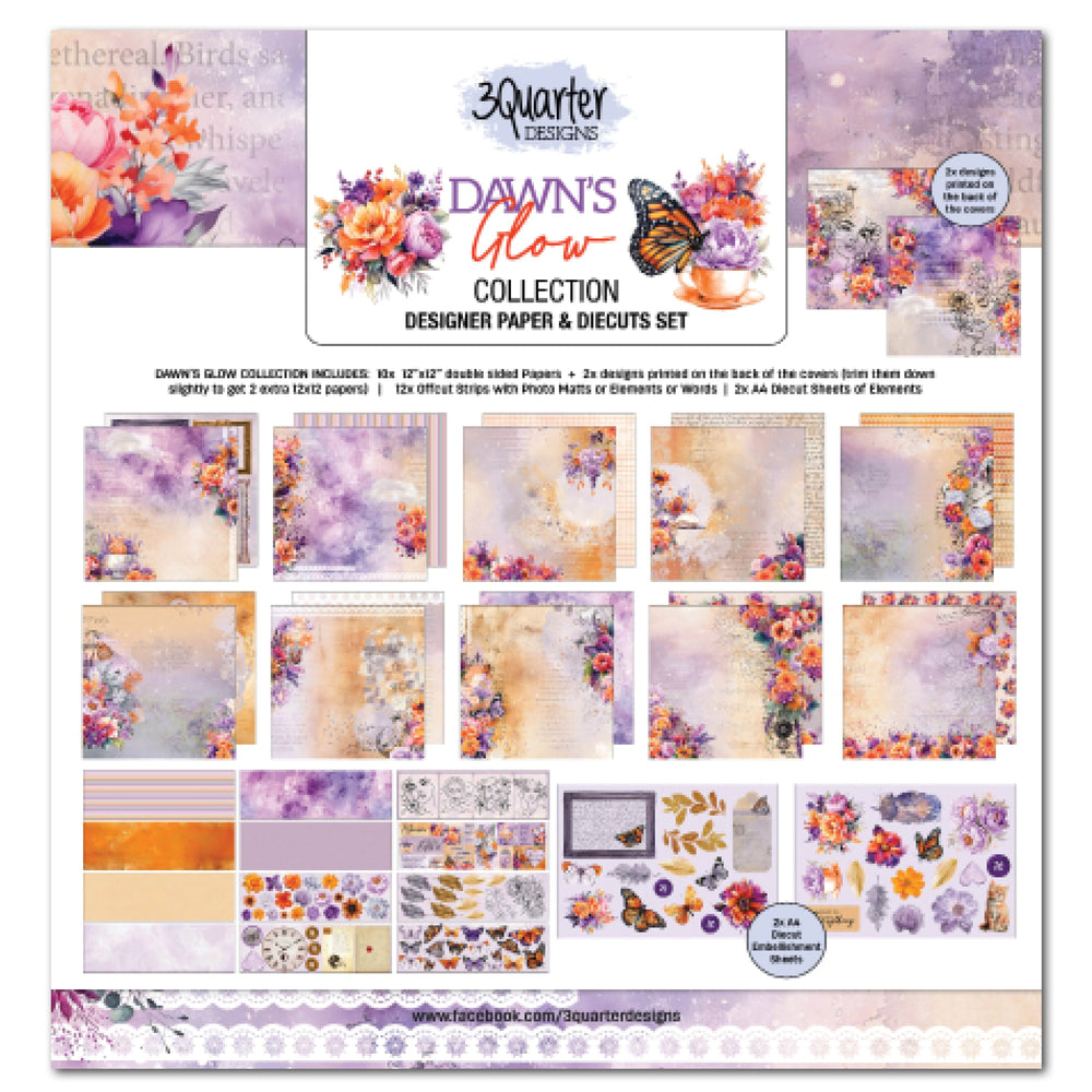 Lot de papiers décoratifs et découpes 3Quarter Designs Dawns Glow 30x30 cm