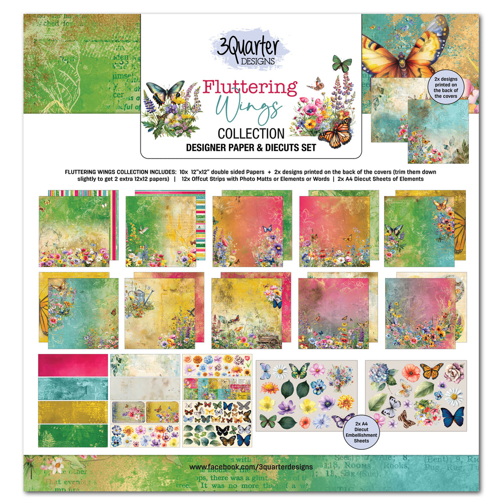 3Quarter Designs Fluttering Wings 12x12 Design Paper & Diecuts Set