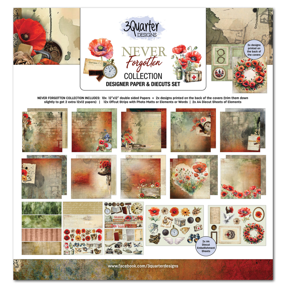 3Quarter Designs Never Forgotten 12x12 Design Paper & Diecuts Set