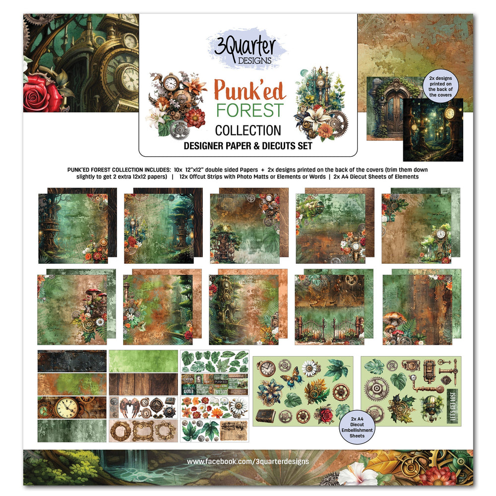 3Quarter Designs Punk'ed Forest Papier Design & Dies 30x30cm Set