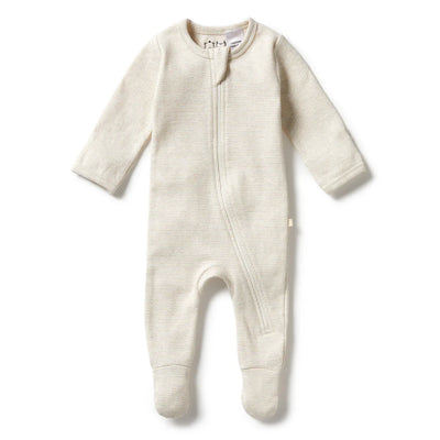 Organic Stripe Rib Zipsuit with Feet | Oatmeal | Wilson + Frenchy