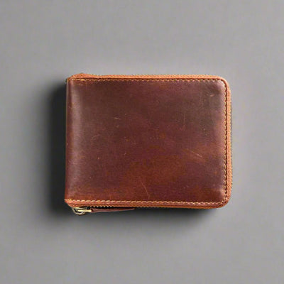 Portefeuille zippé en cuir de vache pour homme