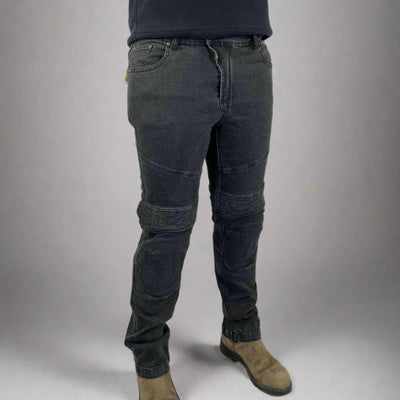Men’s Armored Motorcycle Riding Jeans. CE-Certified Knee & Hip Armor Denim