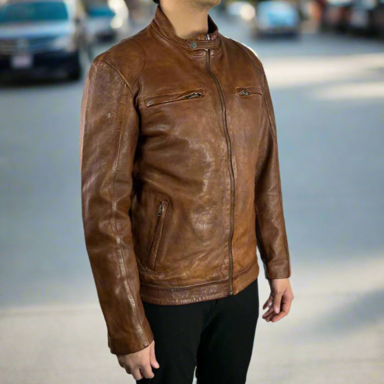 Blouson classique en cuir de mouton pour homme