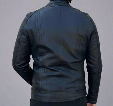 Men’s Sheep Leather Jacket. 4-Pocket, Stand Snap Collar & Silver Zippers