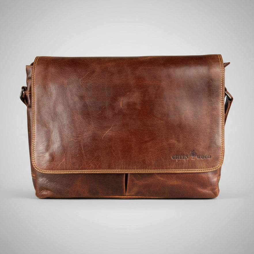 Sacoche en cuir pour ordinateur portable Greenwood. Porte-documents en cuir pleine fleur ciré de première qualité pour ordinateurs portables 16 pouces