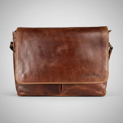 Greenwood Leather Laptop Bag. Premium Waxed Full-Grain Leather Briefcase for 16" Laptops