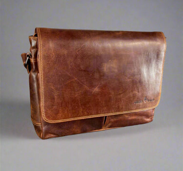 Greenwood Leather Laptop Bag. Premium Waxed Full-Grain Leather Briefcase for 16" Laptops