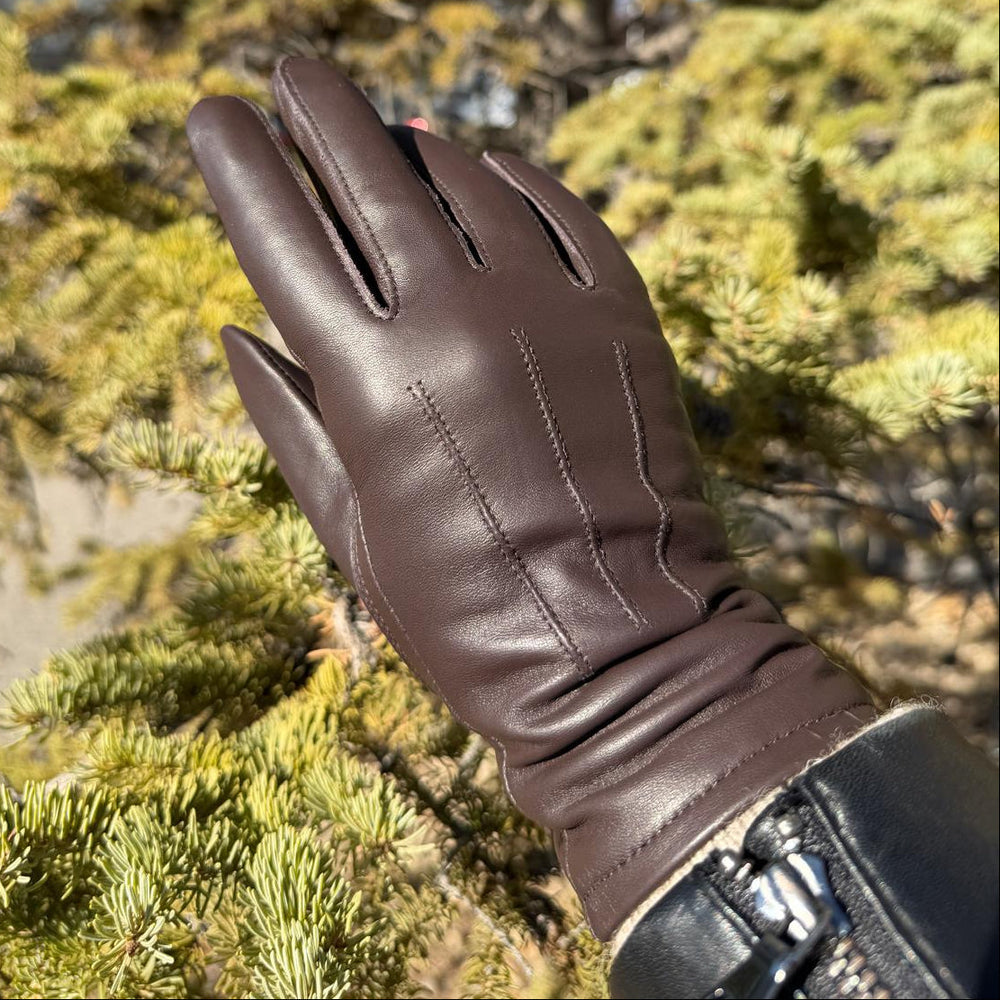 Gants en cuir d'agneau pour femme compatibles avec écran tactile, doublure en mélange de laine