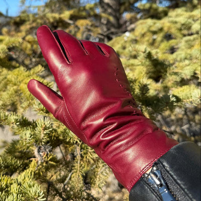 Gants en cuir d'agneau teint pour femme avec doublure en mélange de laine
