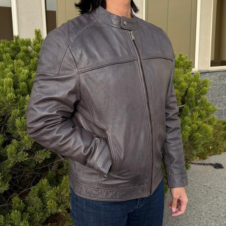Blouson en cuir d'agneau bicolore pour homme