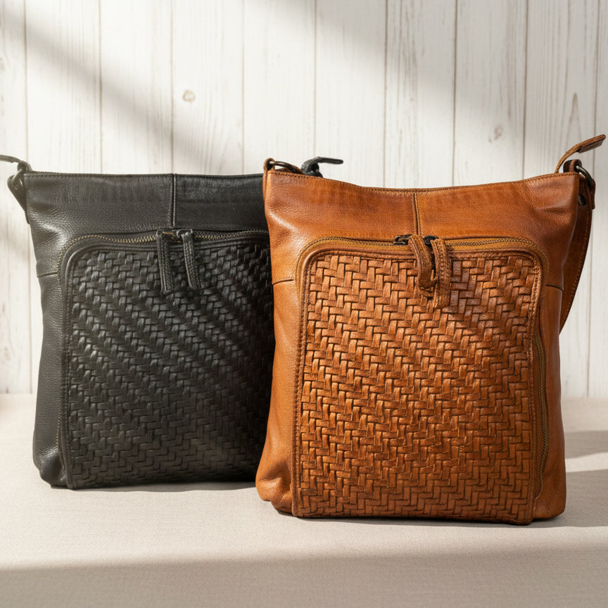 Sac bandoulière MET en cuir de vachette avec devant tressé