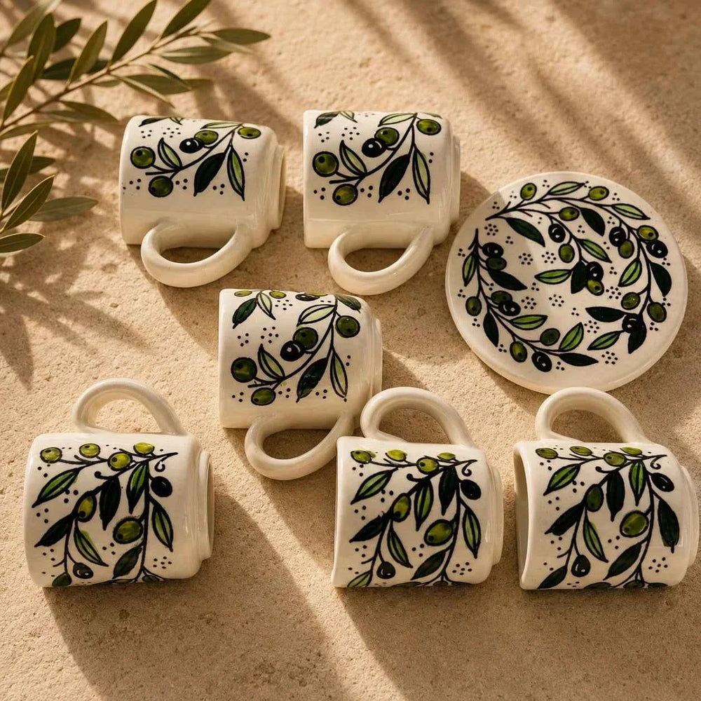 Ensemble de tasses à café en céramique fait à la main – 6 tasses espresso et soucoupes
