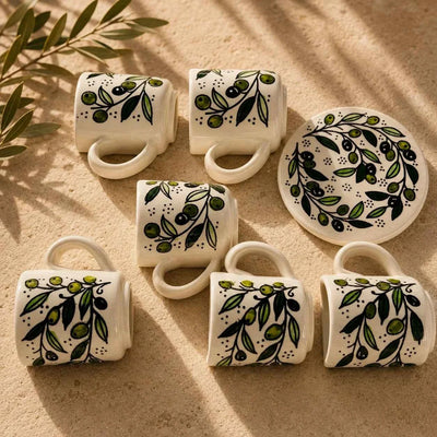 Handmade Ceramic Coffee Cup Set – 6 Espresso Cups & Saucers