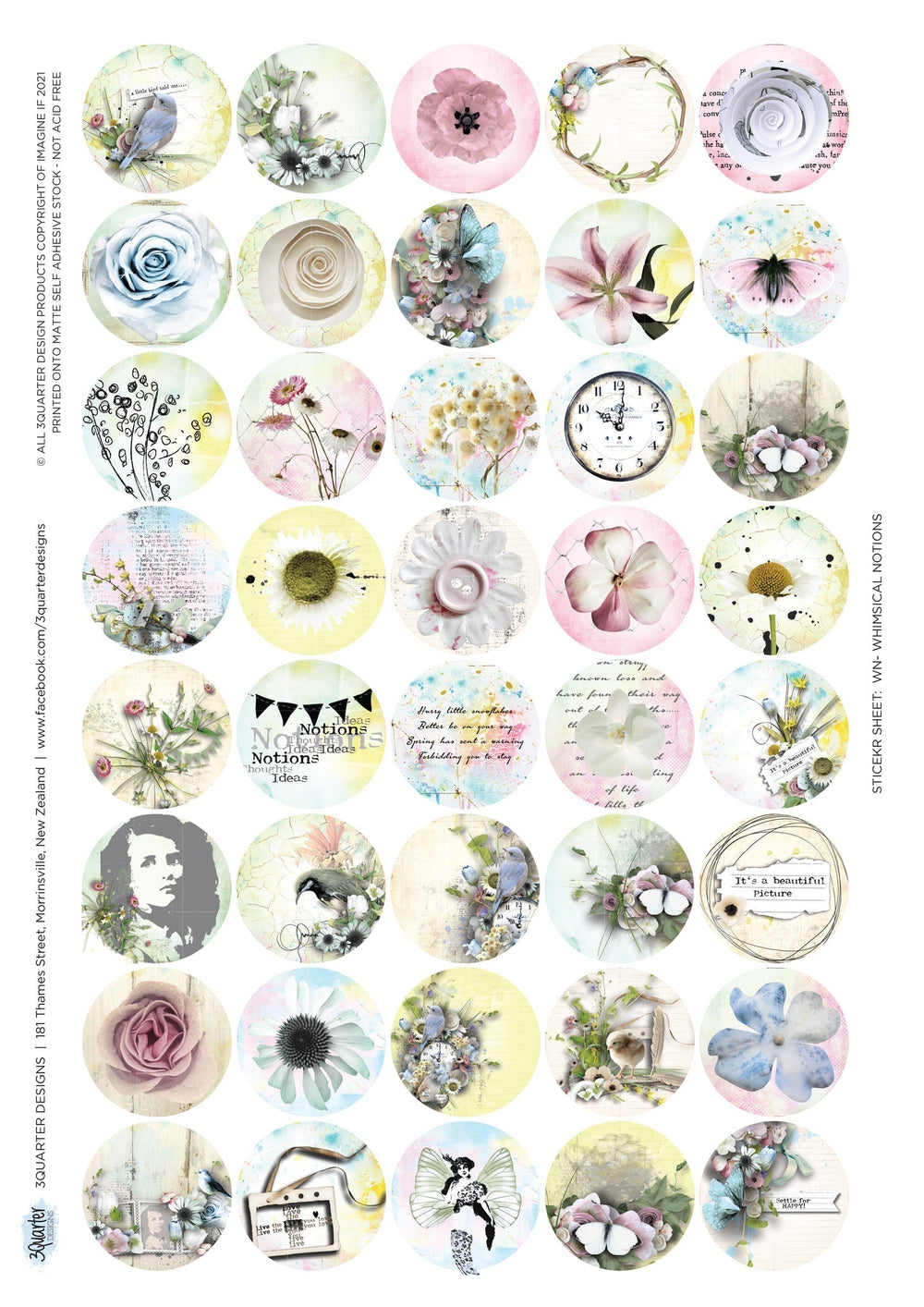 3Quarter Designs Sticker A4 Sheet - Whimsical Notions