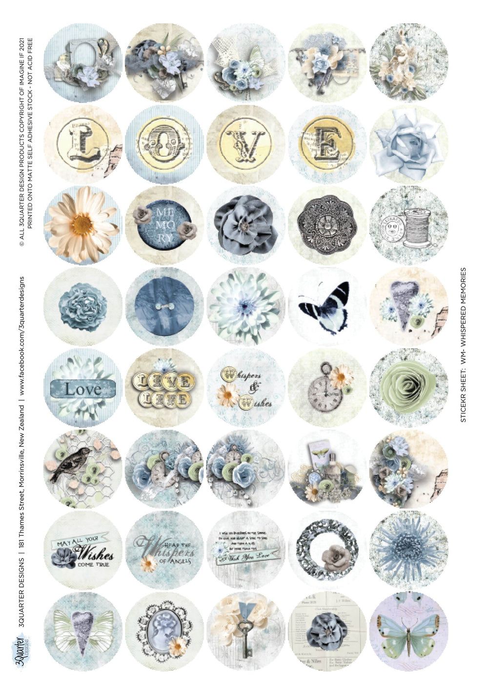 Planche d'autocollants A4 3Quarter Designs - Murmures du passé