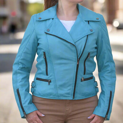 Blouson de motard femme en cuir de mouton