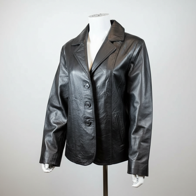 Veste en cuir surpiquée coupe blazer pour femme