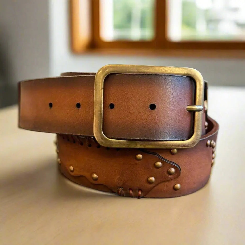 Women's Full-Grain Leather Belt with Studs — Boutique of Leathers/Open Road