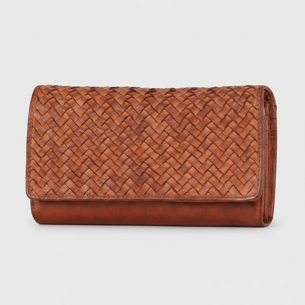 Portefeuille tressé en cuir pour femme MET. Organiseur multi-cartes tressé artisanalement