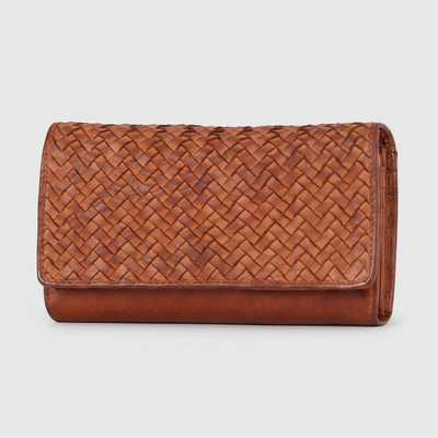 MET Women’s Leather Basket Weave Wallet. Artisan Woven Multi-Card Organizer