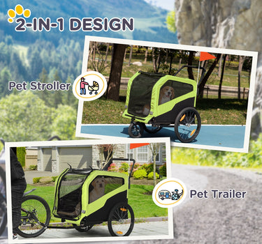 Aosom 2-in-1 Large Green Dog Bike Trailer Pet Carrier Stroller for Cycling Outdoor Travel