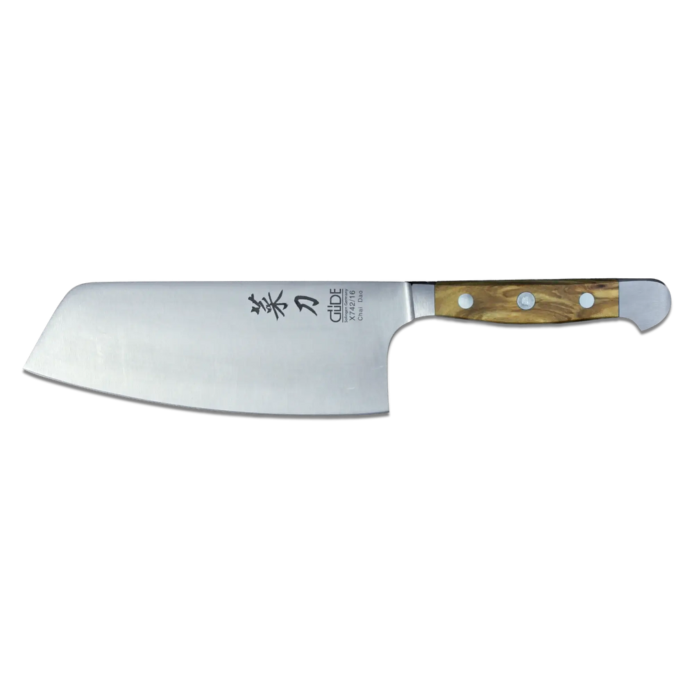 ALPHA OLIVE | Couteau de chef chinois Chai Dao Lame 6 1/2" | Acier forgé/Manche en bois d'olivier