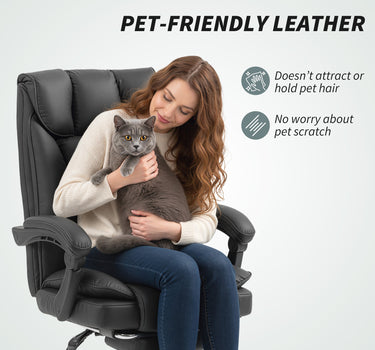 Alexis Executive Ergonomic Office Chair with Pet-Friendly Leather, Footrest and Swivel Recliner-Black