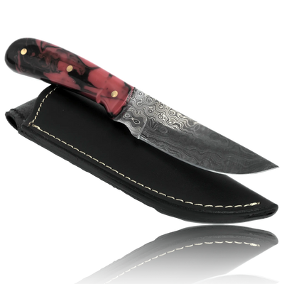 Couteau YUMA Ginza Steel en acier Damas, lame de 5 pouces avec étui original en cuir de vache