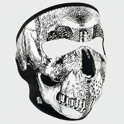 Masque intégral ZANheadgear en néoprène avec motif tête de mort noir et blanc