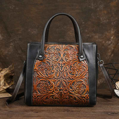 Sac fourre-tout en cuir pleine fleur à bandoulière unique, avec dessus incliné et gravure sur cuir