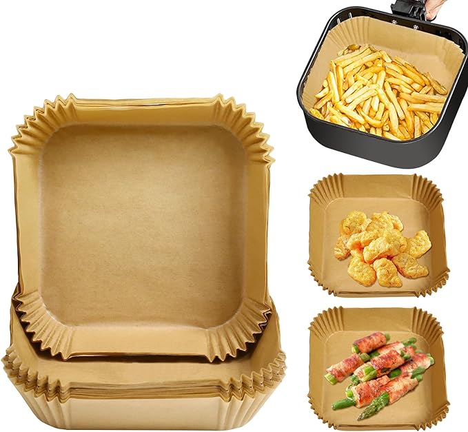 Doublures jetables carrées antiadhésives pour friteuse à air 20cm, 50 pièces